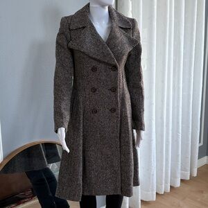 DKNY Brown Herringbone Double-Breasted Lady Coat